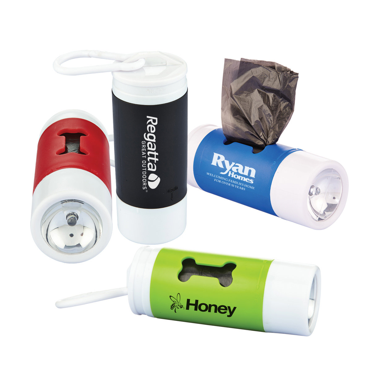 Pet Baggie Dispenser with Flashlight and Carabiner Clip