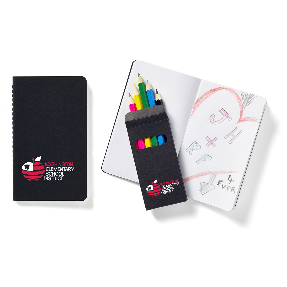 Black Mini Notebook and 6-Color Pencil Set