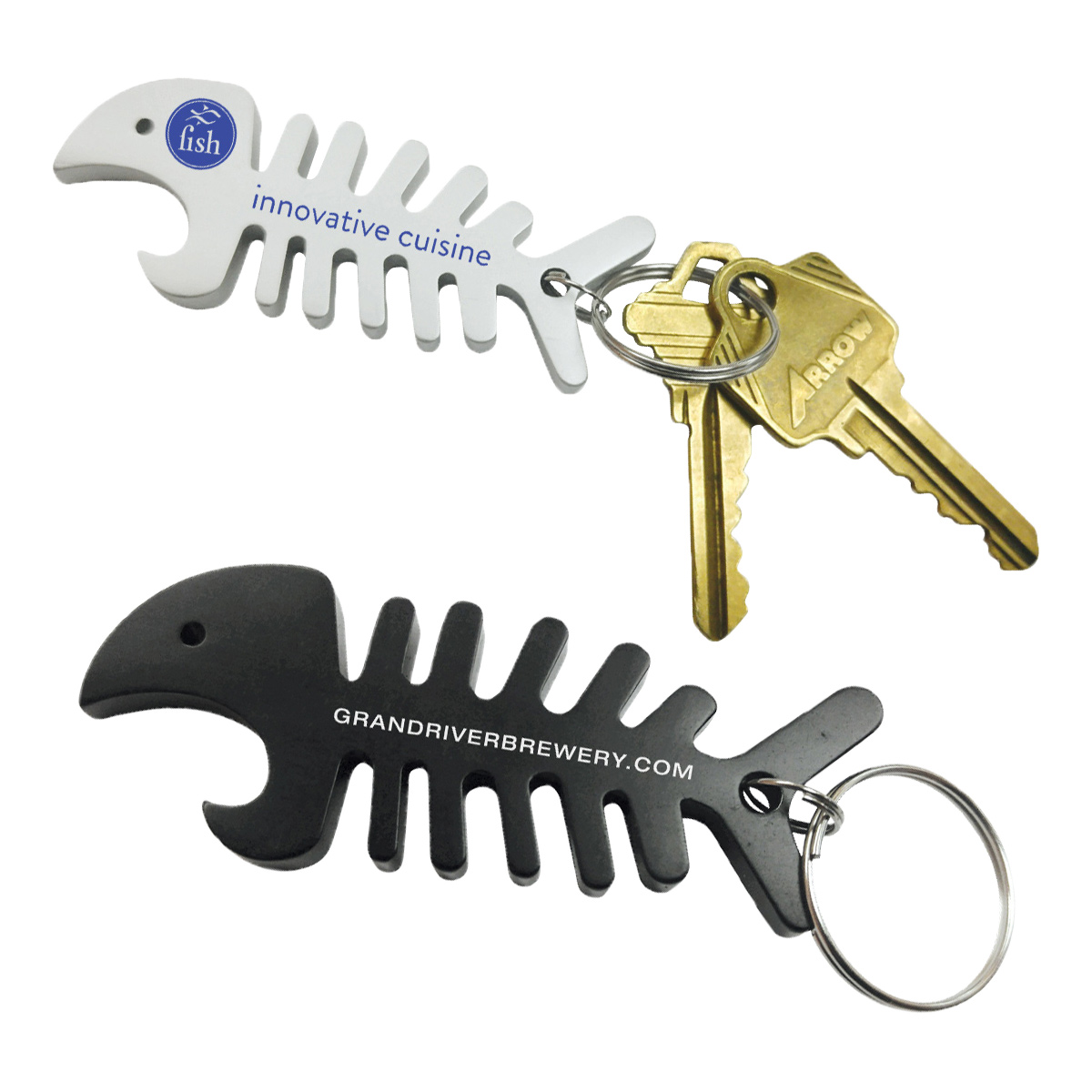 Big Fish Bone Bottle Opener & Cord Winder Keychain