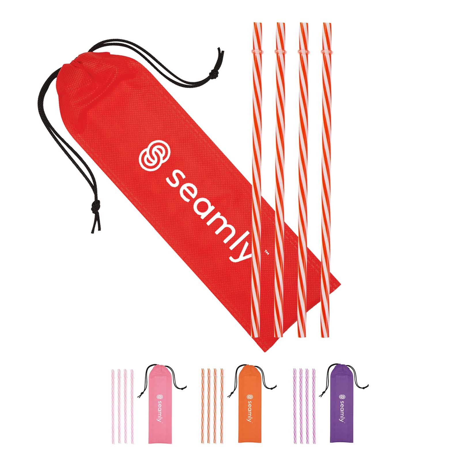 4 Reusable Straws in Drawstring Pouch