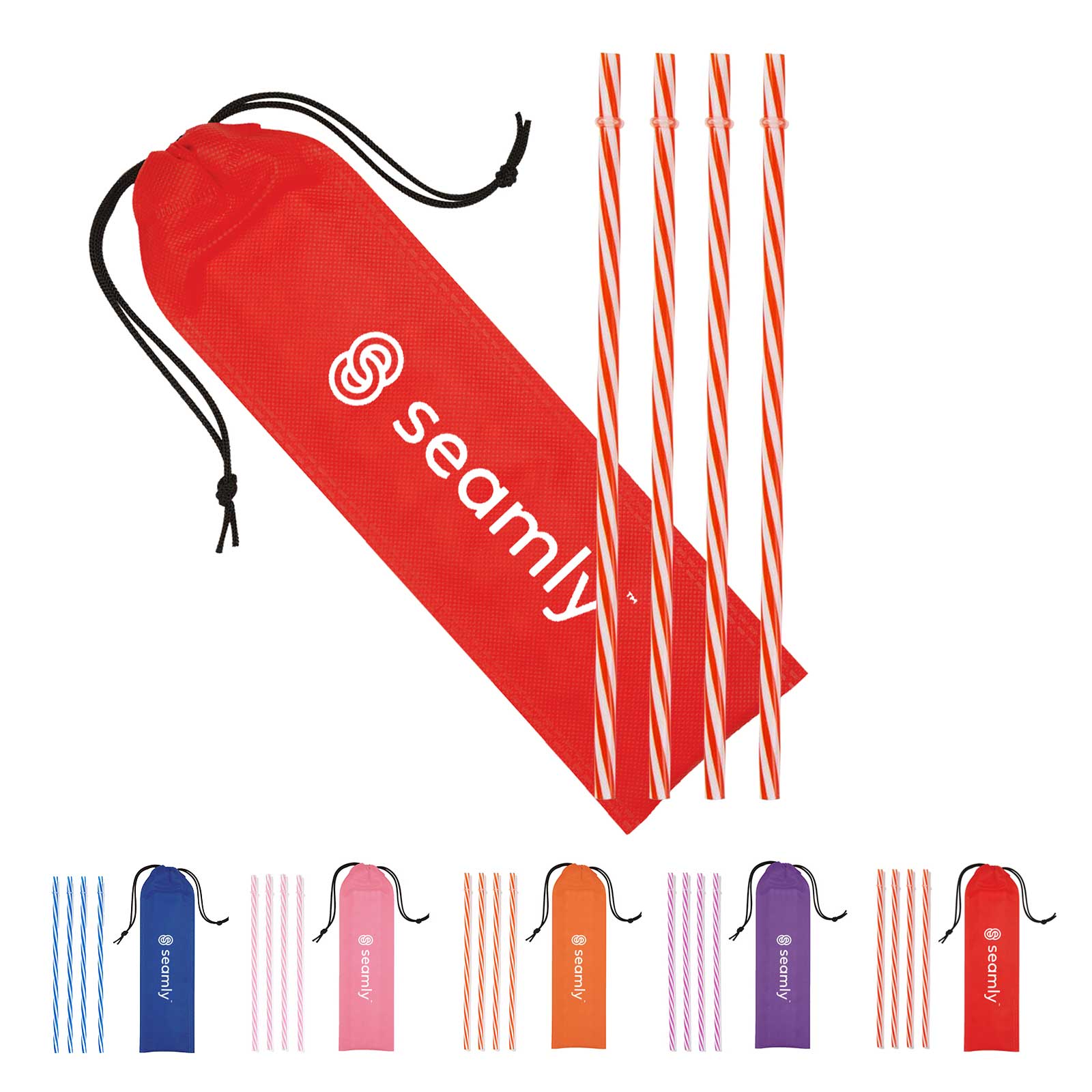 4 Reusable Straws in Drawstring Pouch